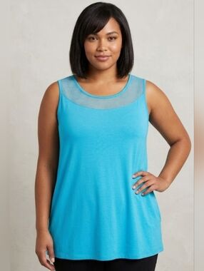 ✨️5$ add On✨️ Light Blue Mesh Neckline Camisole Top, Sleek Design, Plus Size 1X